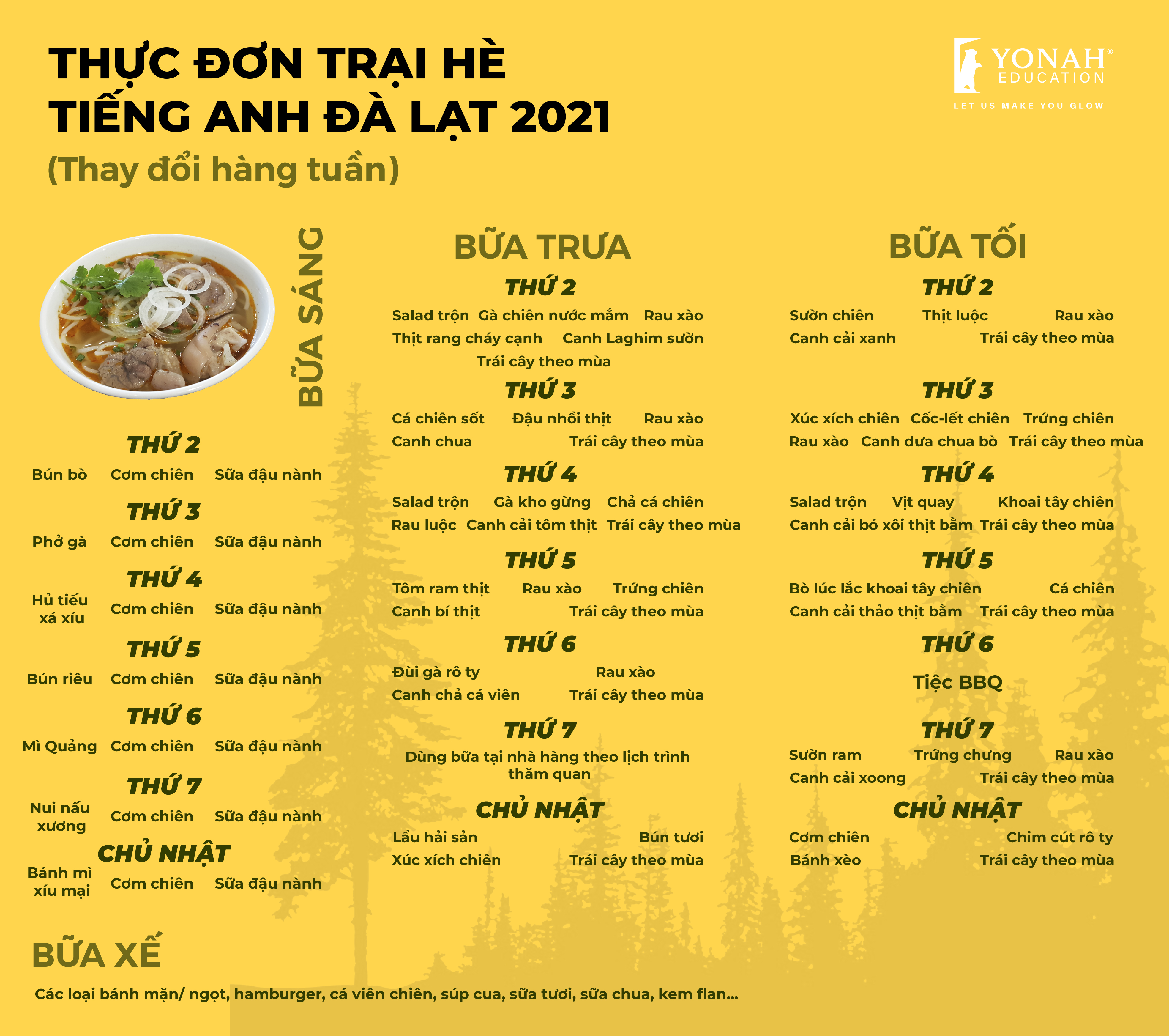 THỰC ĐƠN TRẠI HÈ TIẾNG ANH YONAH 2021: CHẤT LƯỢNG TRÊN TỪNG BỮA ĂN!