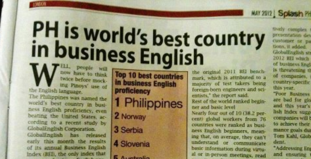Philippines is world's best country in business English