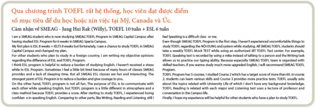 Chương trình TOEFL tại SMEAG