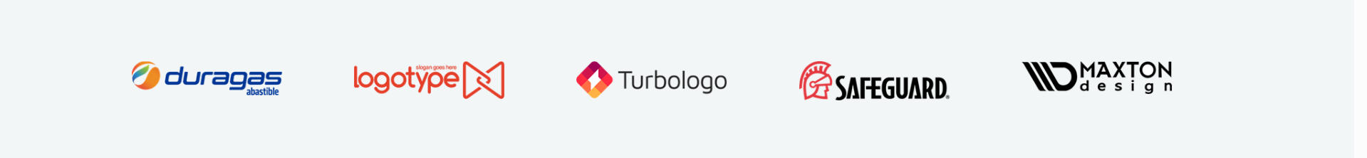 Logo các đối tác: Duragas, Logotype, Turbologo, Safeguard, Maxton Design