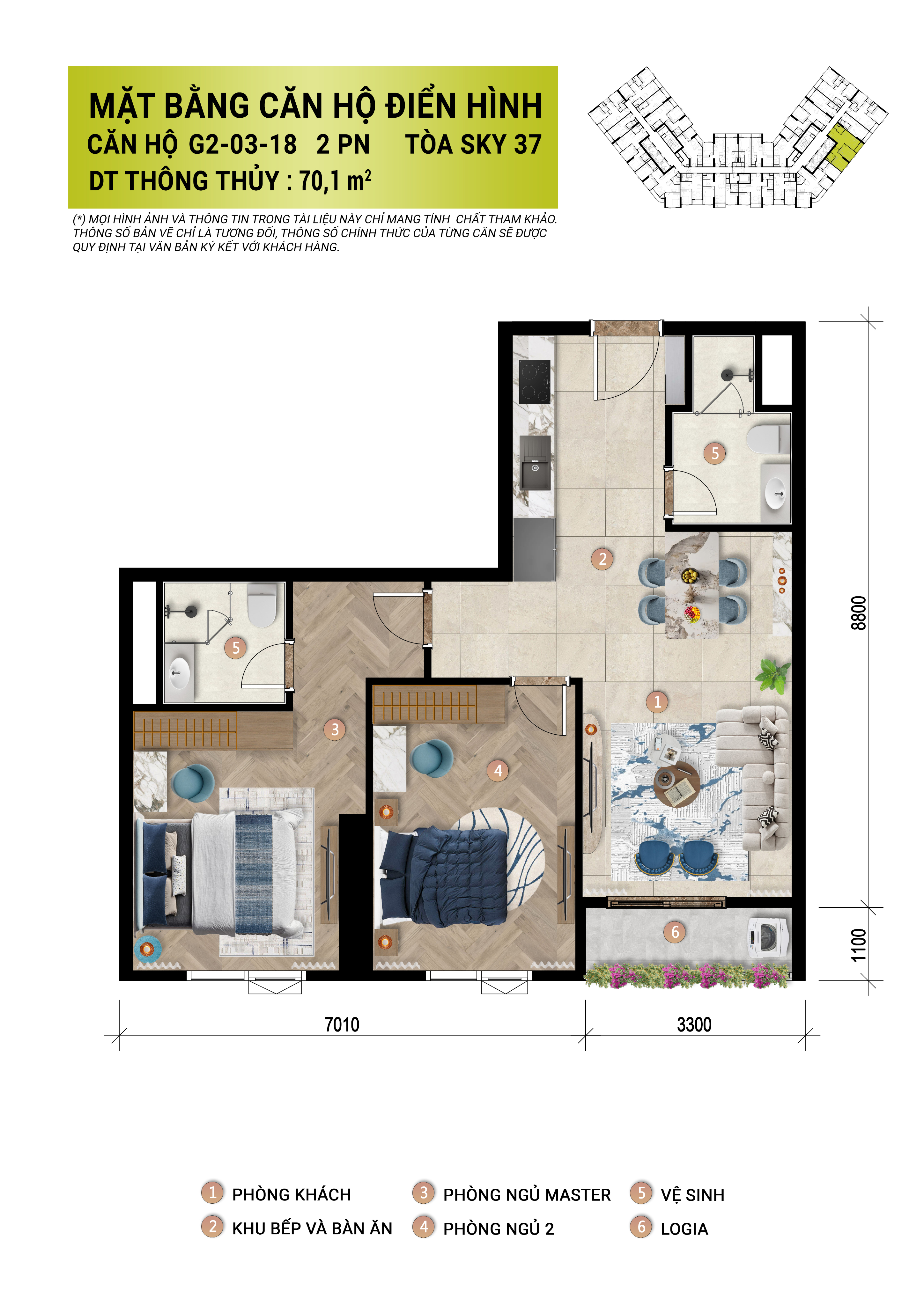Layout căn hộ 2 phòng ngủ — phương án 2