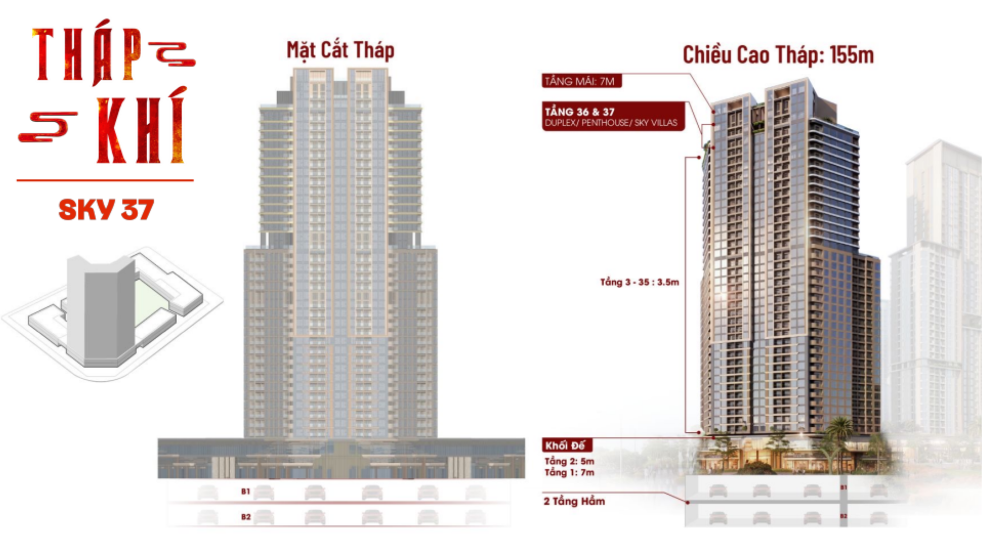 Mặt cắt và chiều cao tháp Khí — Sky 37