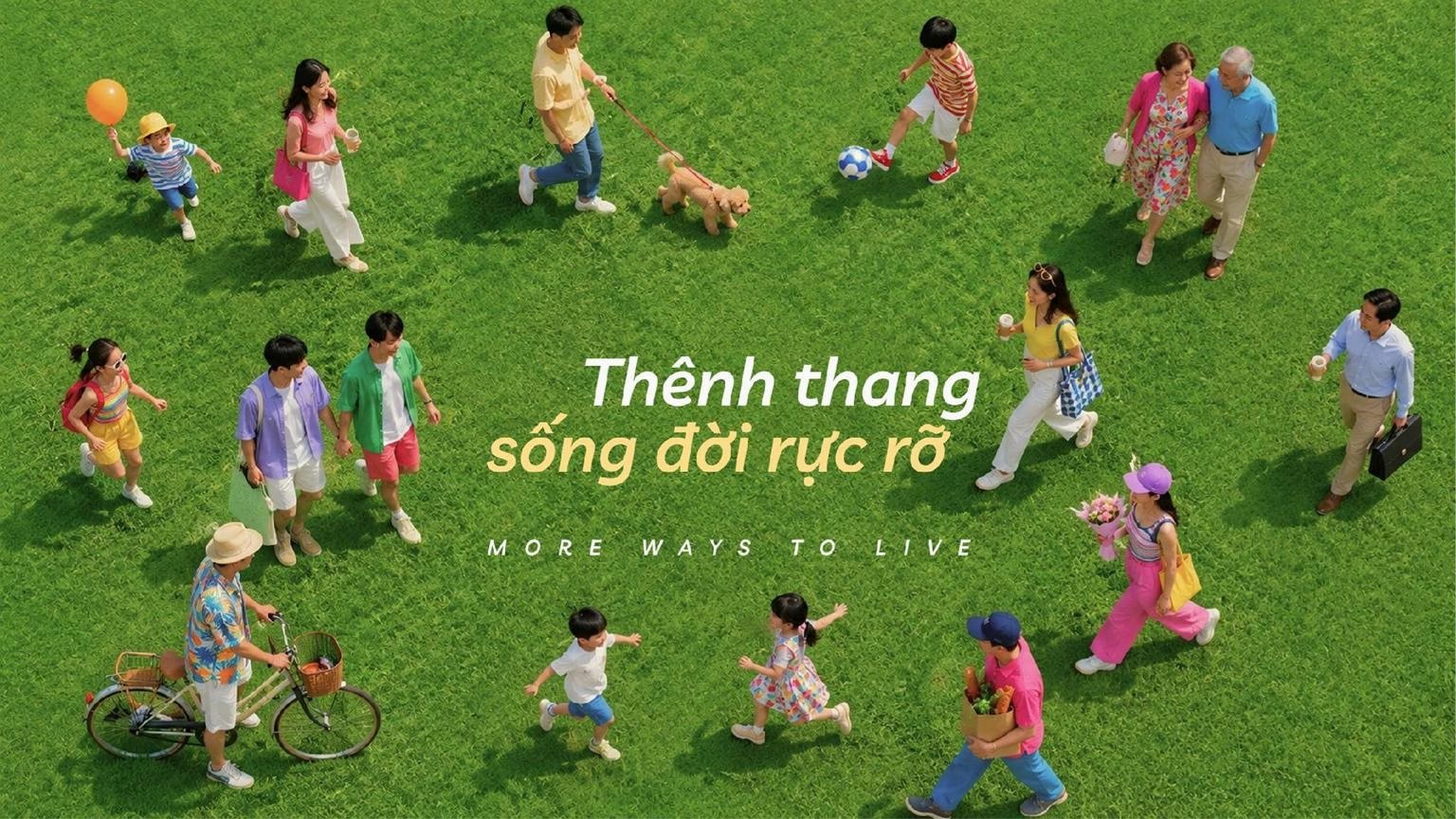 Thênh thang sống đời rực rỡ — cộng đồng đa thế hệ trên thảm cỏ xanh