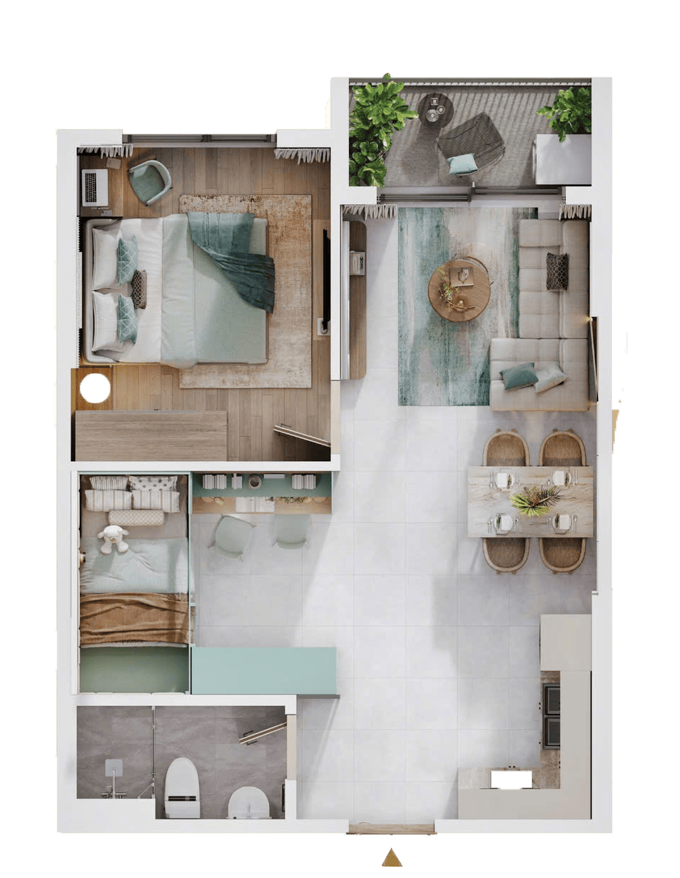 Mặt bằng căn hộ 1 phòng ngủ
